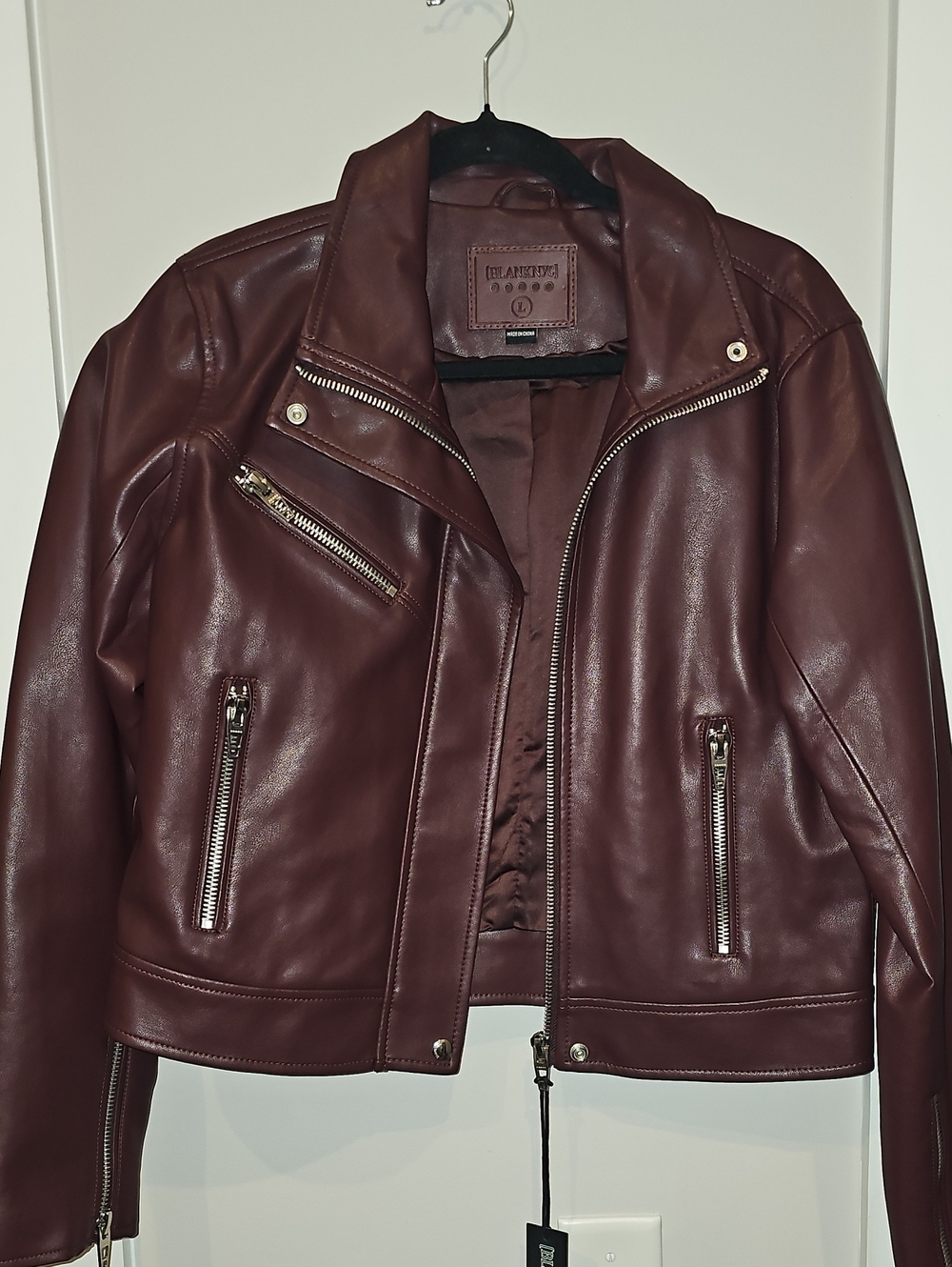 Blank NYC Women's Leather Moto Jacket in Burgundy
